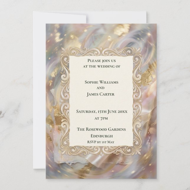 Faire-part de mariage en marbre pastel or (Devant)