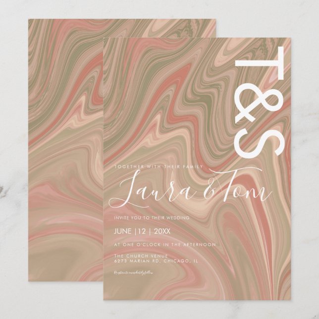 Faire-part de mariage en marbre typographie terre  (Devant / Derrière)