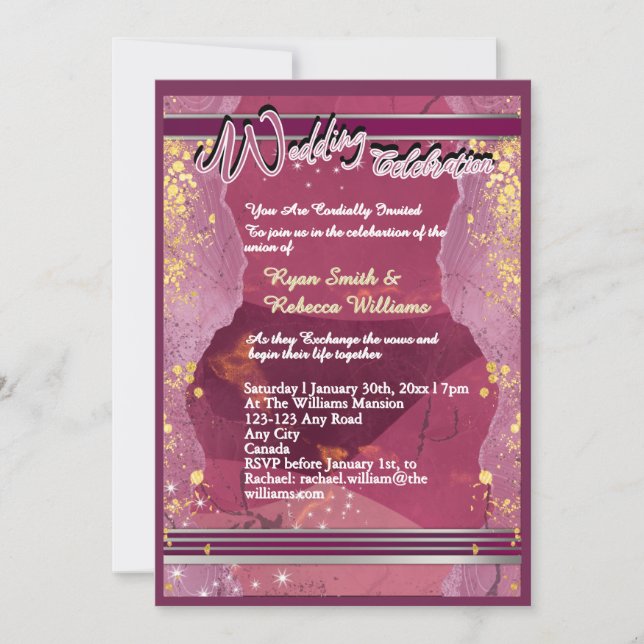 Faire-part de mariage en marbre violet plat  (Devant)