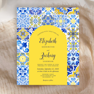 Faire-part de mariage en mosaïque bleue et jaune B
