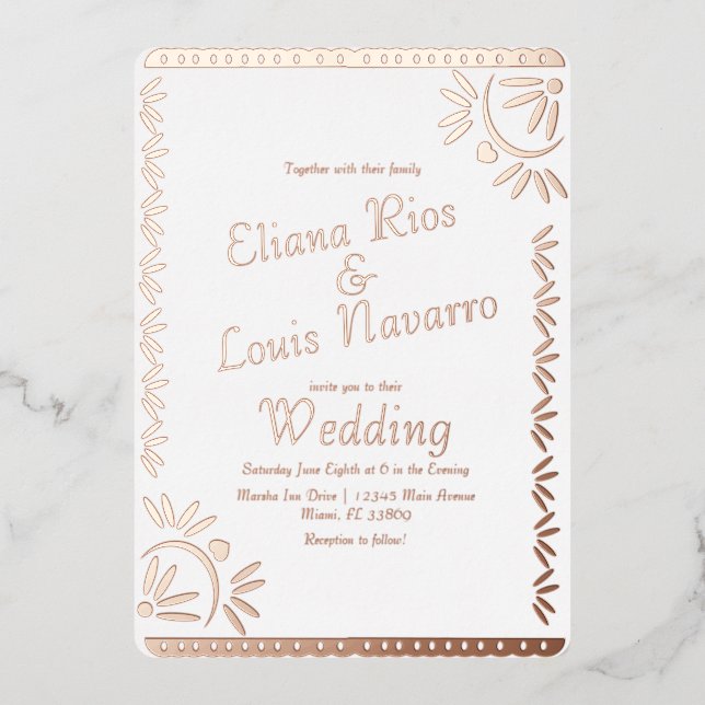 Faire-part de mariage en or à motif de papier déco (Recto)