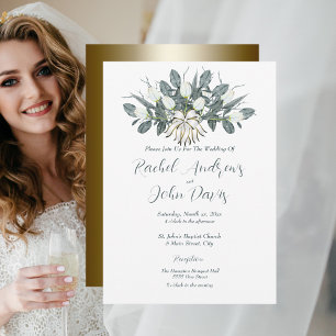 Faire-part de mariage en or avec tulipes blanches