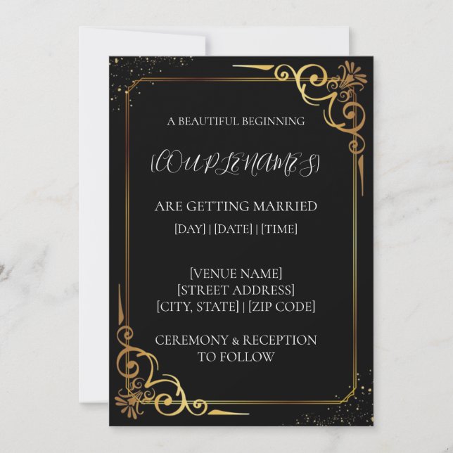 Faire-part de mariage en or noir (Devant)