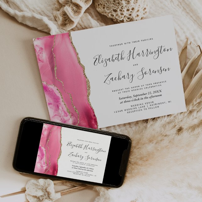 Faire-part de mariage en or rose et agate moderne (Créateur téléchargé)