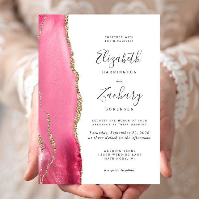 Faire-part de mariage en or rose et agate moderne (Créateur téléchargé)
