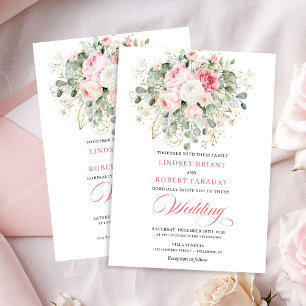 Faire-part de mariage en or Roses Blush Botanique