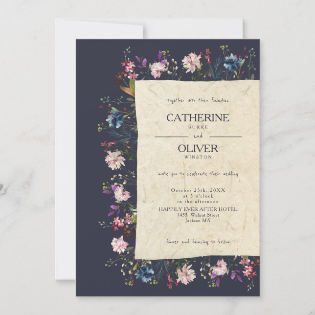 Faire-Part de Mariage en Papier Artisanal Fleur Sa (Devant)