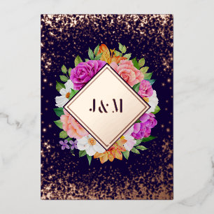 Faire-part de mariage en papier d'aluminium or ros