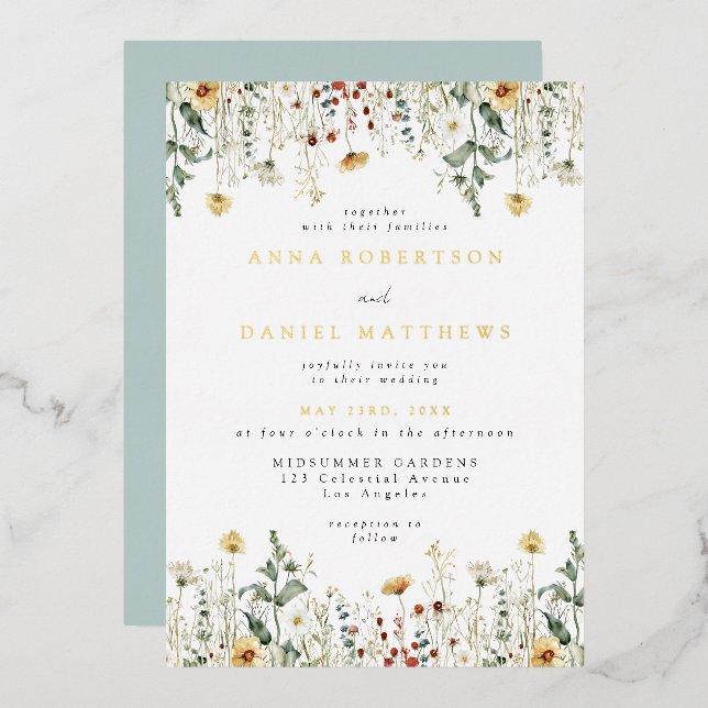 Faire-part de mariage en papier métallisé avec cha (Recto/Verso)