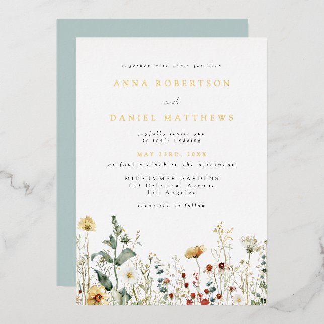 Faire-part de mariage en papier métallisé avec cha (Recto/Verso)