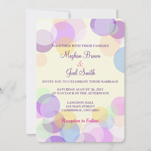Faire-part de mariage en pastel de bulle (Devant)