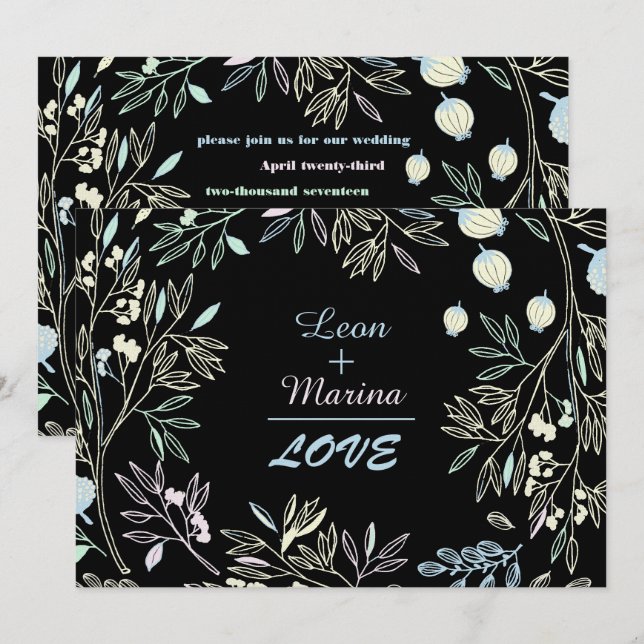 Faire-part de mariage en pastel lunatique de (Devant / Derrière)