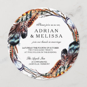 Faire-part de mariage en plume 5,25 x 5,25 Cercle