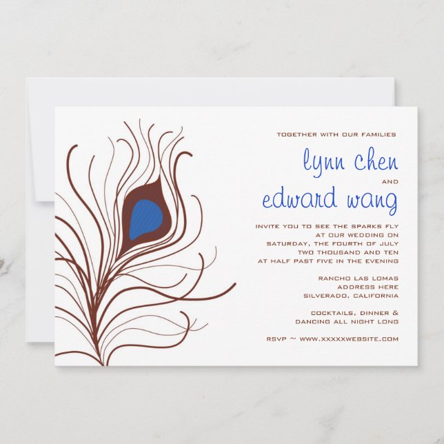 Faire-part de mariage en plumes de rocher - bleu c (Devant)