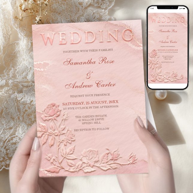 Faire-part de mariage en relief rose poudré (Créateur téléchargé)
