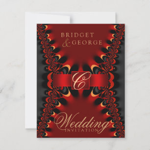 Faire-part de mariage en satin gothique rouge et n