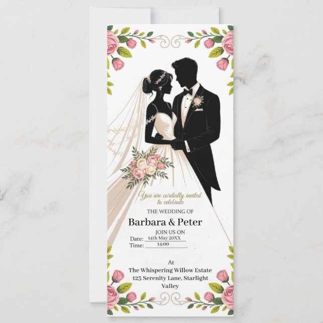 Faire-part de mariage en silhouette avec accents f (Devant)