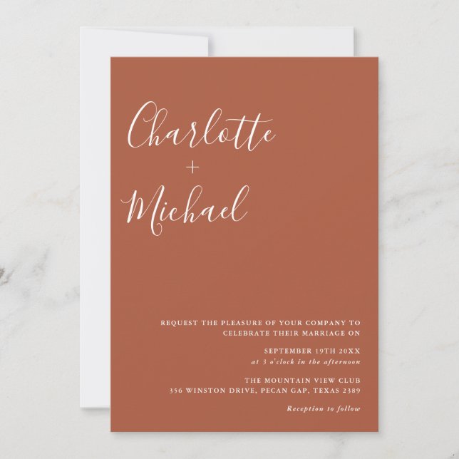 Faire-part de mariage en terracotta Minimalist Sig (Devant)