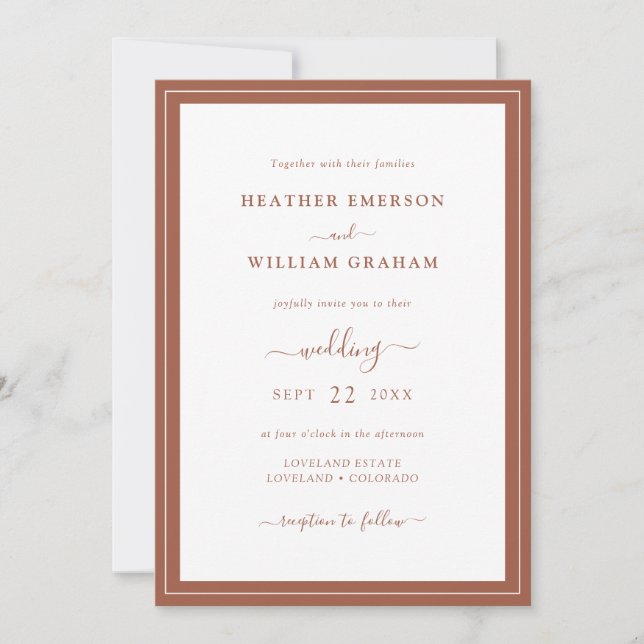 Faire-part de mariage en terracotta script (Devant)