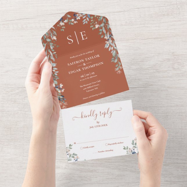 Faire-part de mariage en terre cuite à monogramme  (Déchirure)