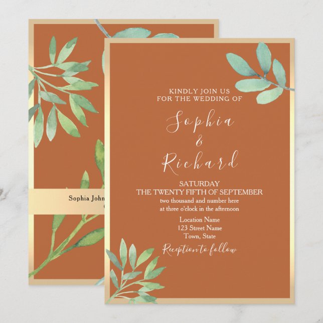 Faire-part de mariage en terre cuite boho (Devant / Derrière)