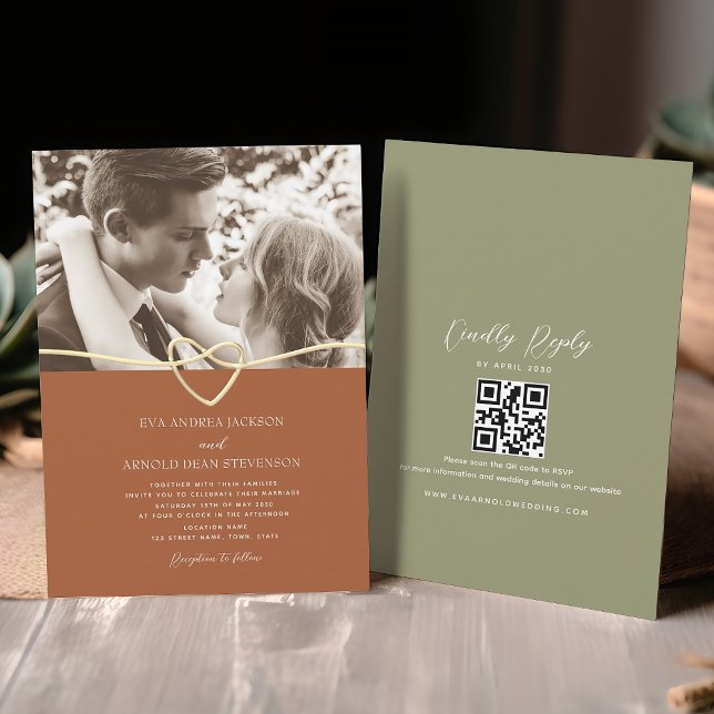 Faire-part de mariage en terre cuite et vert olive (Créateur téléchargé)