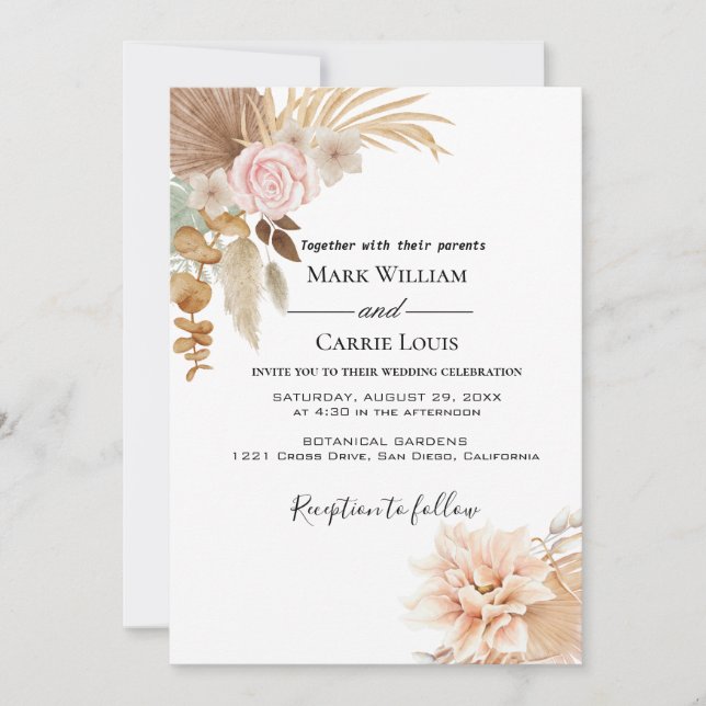 Faire-part de mariage en terre cuite florale bohèm (Devant)