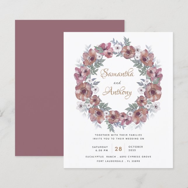 Faire-part de mariage en terre cuite florale rusti (Devant / Derrière)