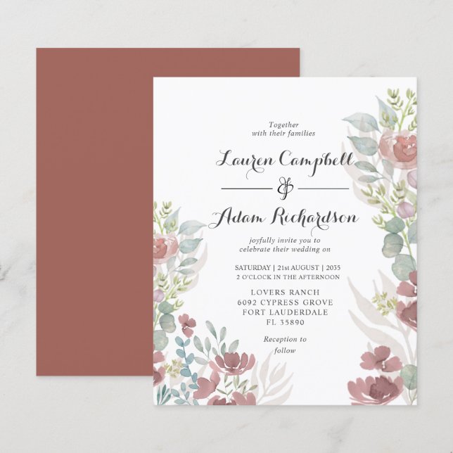 Faire-part de mariage en terre cuite florale rusti (Devant / Derrière)
