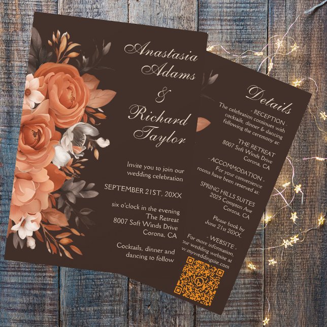 Faire-part de mariage en terre cuite foncée (Dark Terracotta & Burnt Orange Wedding Invitation)