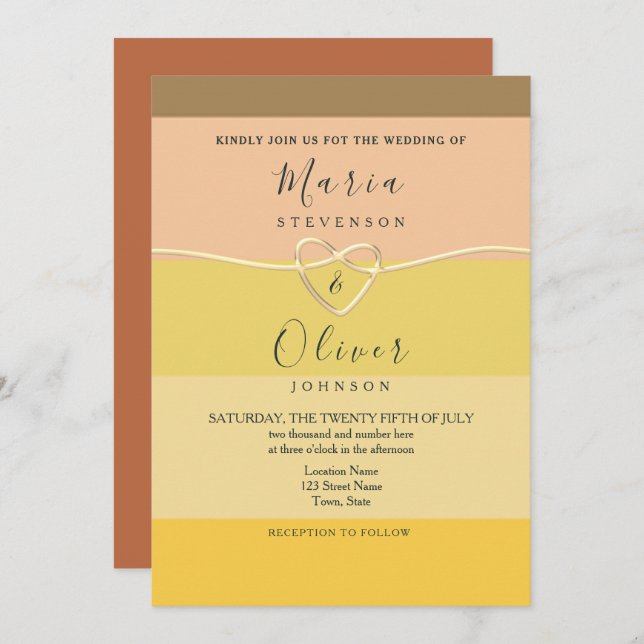 Faire-part de mariage en terre cuite jaune moderne (Devant / Derrière)