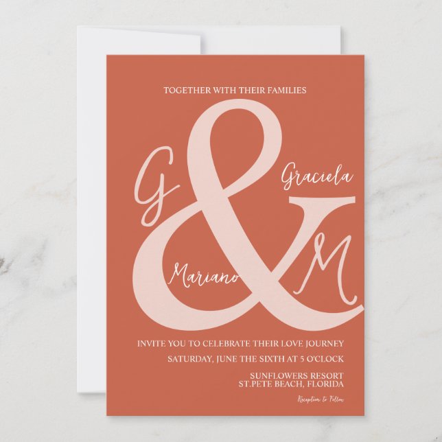 Faire-part de mariage en terre cuite marron avec e (Devant)
