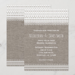 Faire-part de mariage en toile de jute rustique et