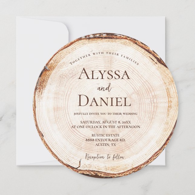 Faire-part de mariage en tranche de bois rustique  (Devant)