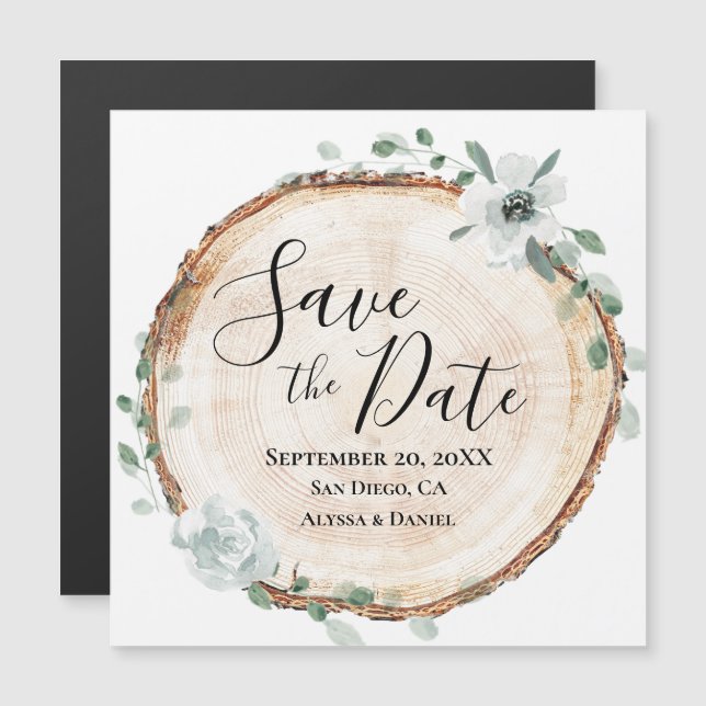 Faire-part de mariage en tranche de bois rustique  (Devant / Derrière)