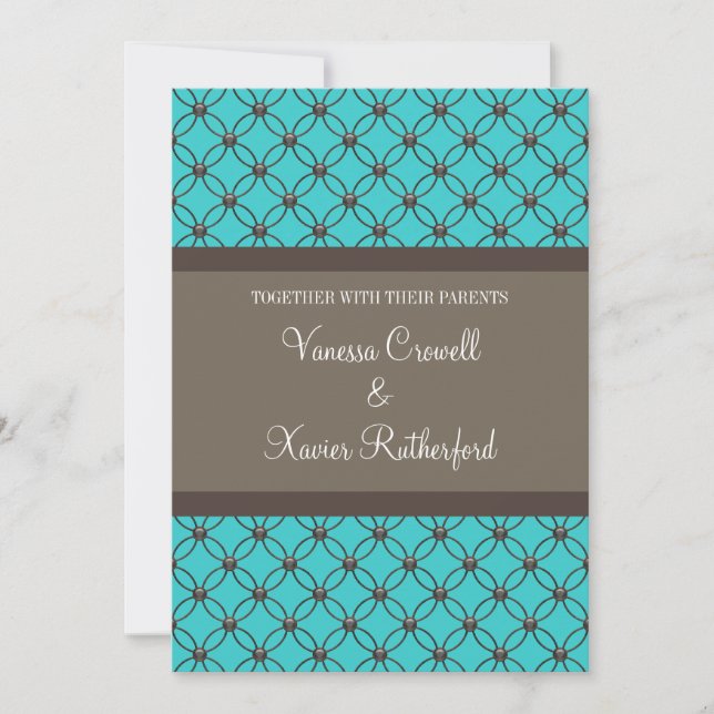 Faire-part de mariage en treillis Aqua Fancy (Devant)
