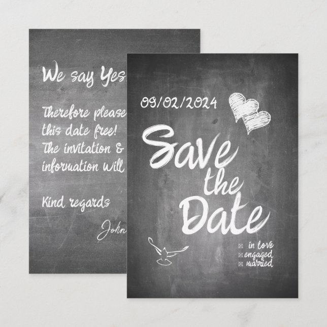 Faire part de mariage en typographie tableau noir (Devant / Derrière)