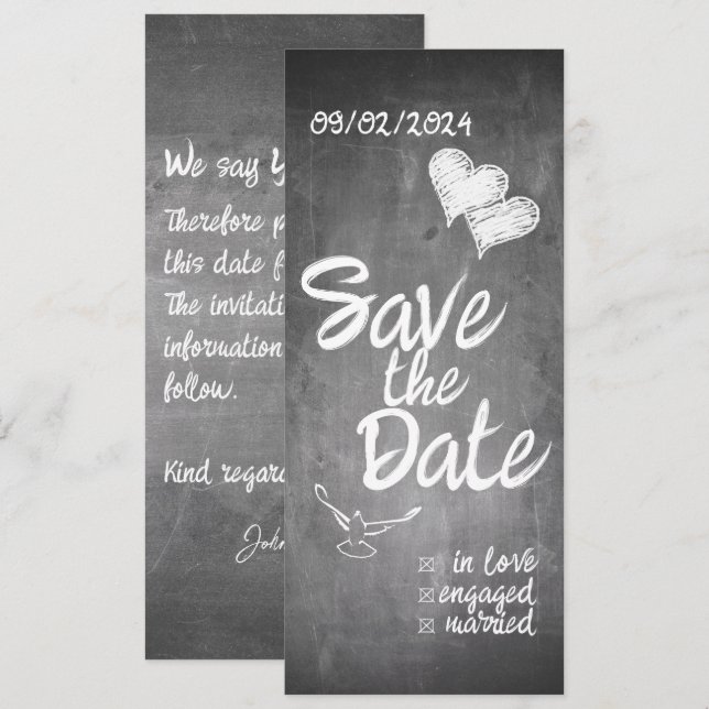 Faire part de mariage en typographie tableau noir (Devant / Derrière)