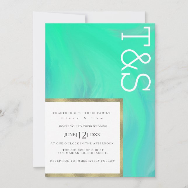 Faire-part de mariage en typographie verte menthe  (Devant)