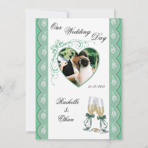 Faire-part de mariage en verre de Champagne vert à
