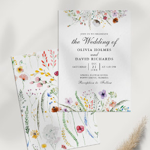 Faire-part de mariage encadré de fleurs sauvages