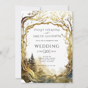 Faire-part de mariage Enchanted Forest Gold Portal