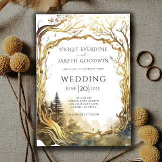 Faire-part de mariage Enchanted Forest Gold Portal