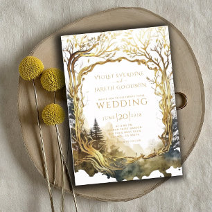 Faire-part de mariage Enchanted Forest Gold Portal