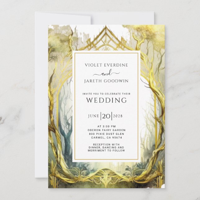 Faire-part de mariage Enchanted Gold Forest Portal (Devant)
