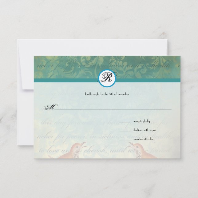 Faire-part de mariage Endive Lagoon Vintage Birds (Devant)