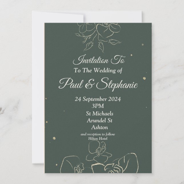 Faire-part de mariage époustouflant, vert, crème (Devant)