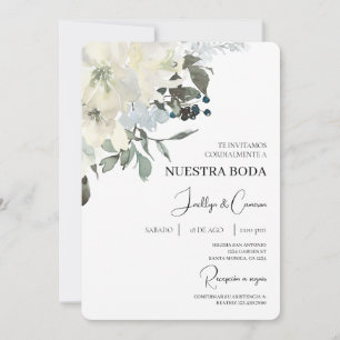 Faire-part de mariage espagnol à fleurs blanches