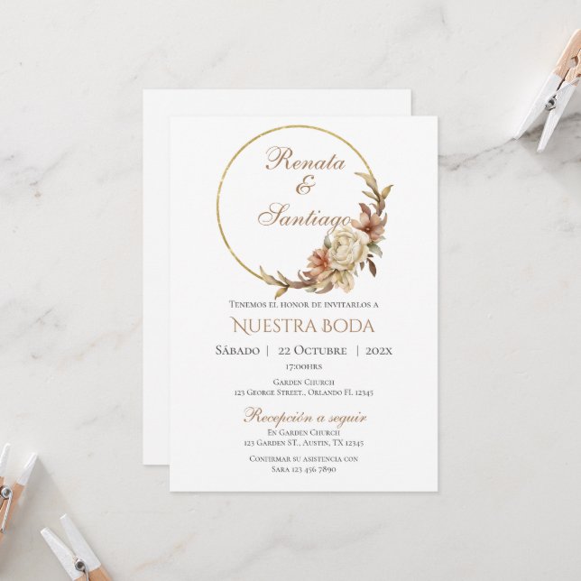 Faire-part de mariage espagnol Boho (Devant/Arrière en situation)