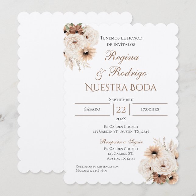 Faire-part de mariage espagnol Boho (Devant / Derrière)